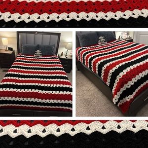 Red, Black, and White Crochet Blanket